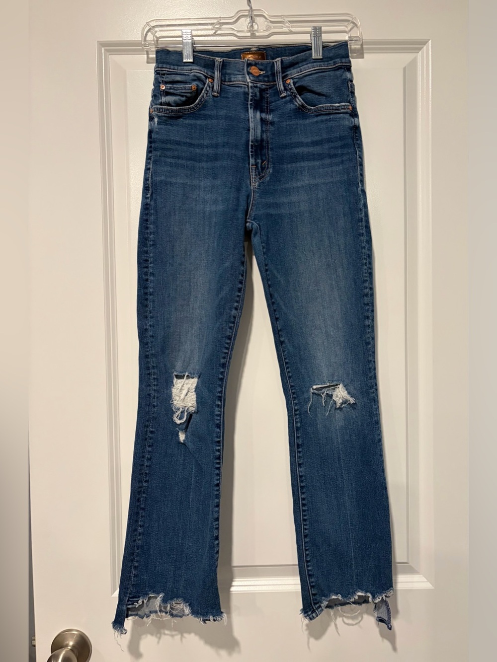Mother Women’s Insider Crop Step Chew Distressed High-Rise Blue Jeans